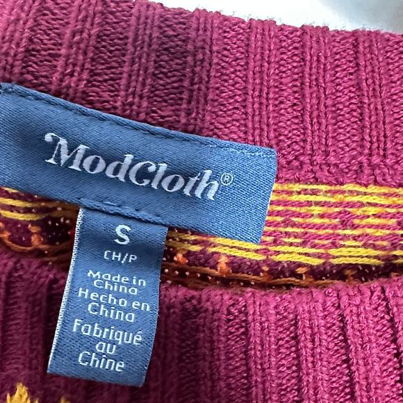 MODCLOTH You've Been Ghosted Fair Isle Sweater Red Sz S $79 {PP45} - Picture 4 of 5